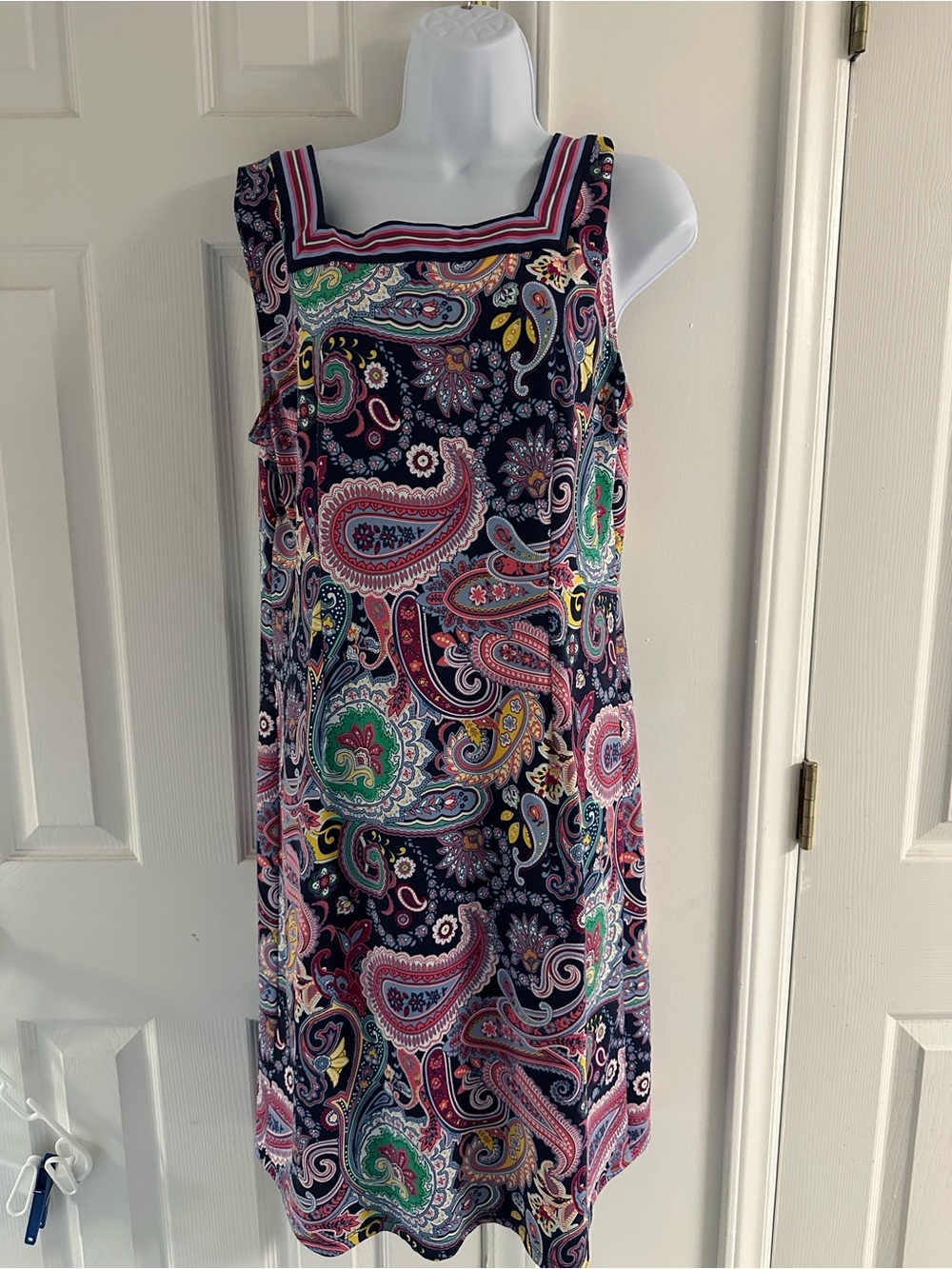 Talbots Blue Paisley Sleeveless Dress with Pink Accents